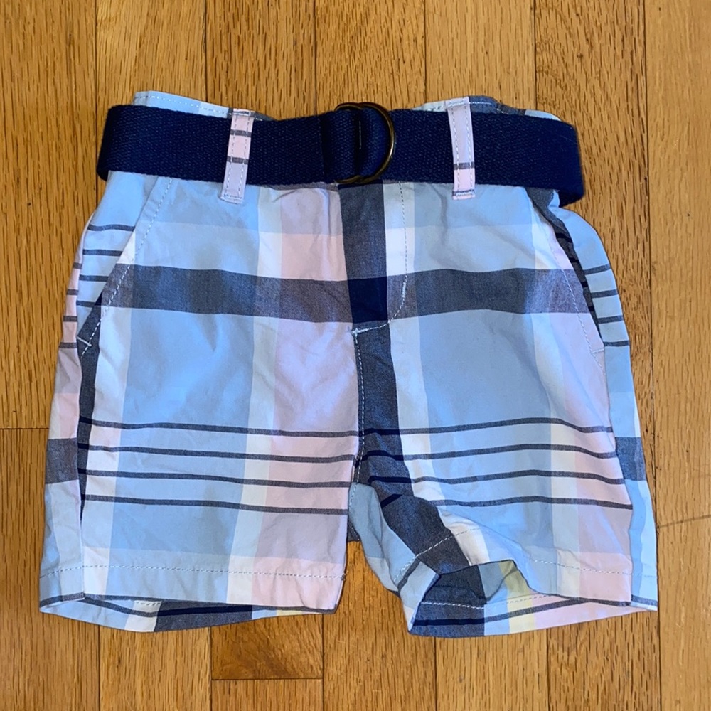 Gymboree Boys Shorts Plaid 12-18 months 12 18 Preppy Blue Pink White With Belt